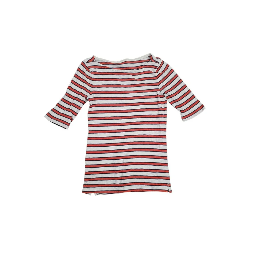 J.Crew Womens Striped Boatneck Elbow Sleeve Painter T-Shirt Red White Blue Small